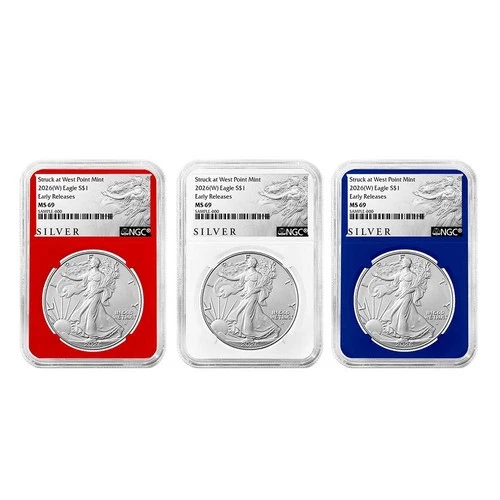 3pc Set - 2026 (W) $1 1-oz American Silver Eagle NGC MS69 ER ALS Label Red