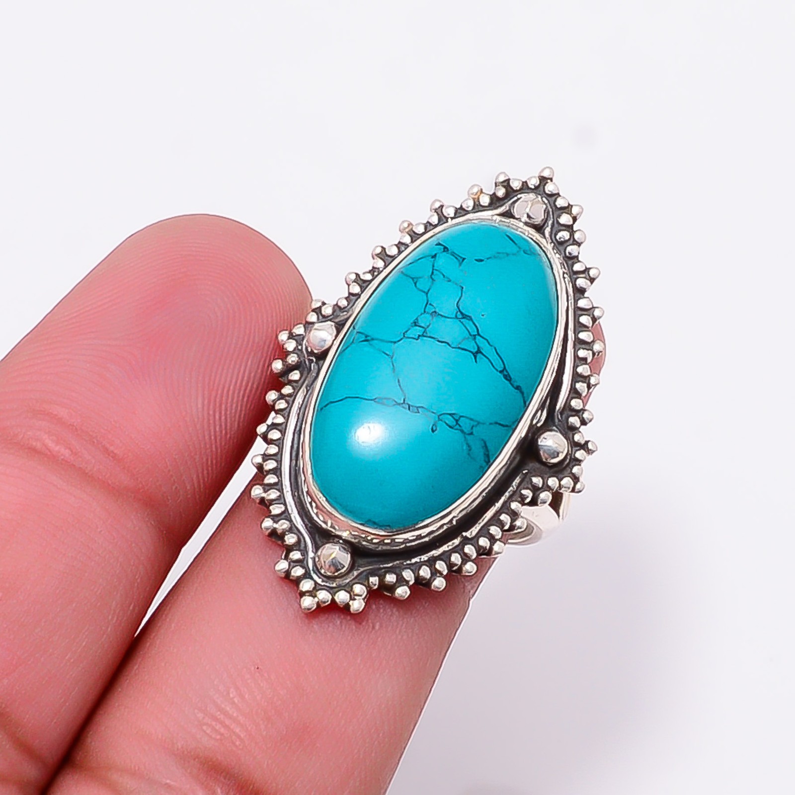 Turquoise Sterling Silver Bold Oval Statement Ring S.7.5 R12542