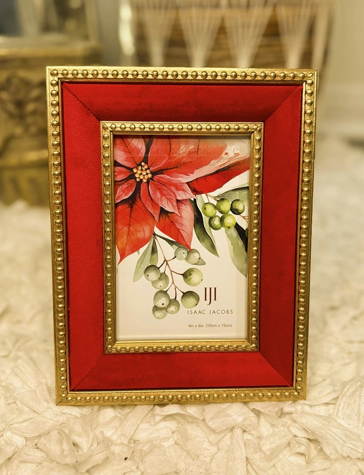 Marco de fotos dorado estilo vintage terciopelo decoración ornamentada 5x7 borde dorado con cuentas Foto 2 de 4