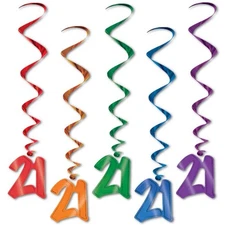 21st Birthday Hanging Whirls 5 Pack 36" 21st Birthday Party Supplies Decorations