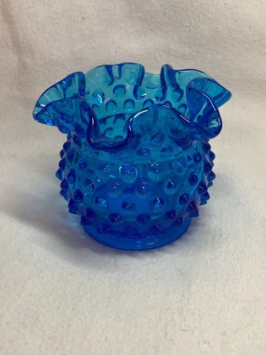 Vintage Fenton Cobalt Blue Hobnail Ruffled Crimped Vase Holder