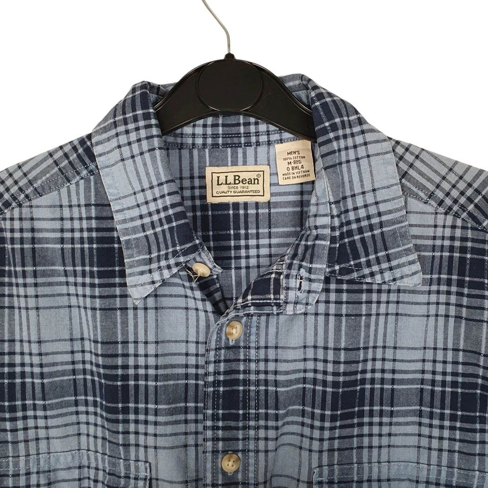 L.L.BEAN Blue Check Shirt Sunwashed Canvas Long Sleeve Cotton Mens M - Image 3 of 4
