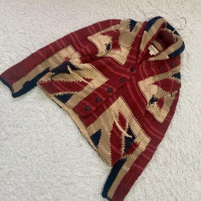 Denim Supply Ralph Lauren Handknit Union Jack Cardigan Sweater Red Navy S 