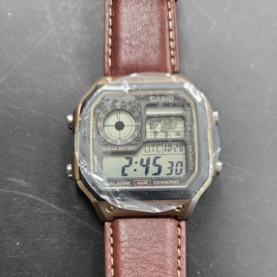 Casio AE-1200WHL-5A Digital World Time Brown Leather Band Men's Retro / Express