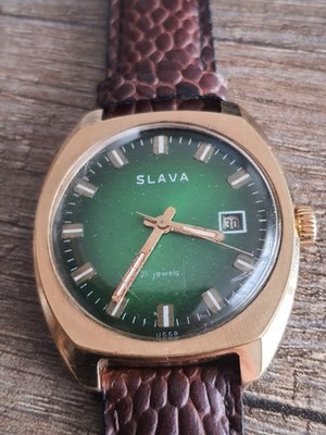 SLAVA Herrenuhr  Datumsanzeige 21 Jewels Au 10 dicke Schicht Vergoldet 