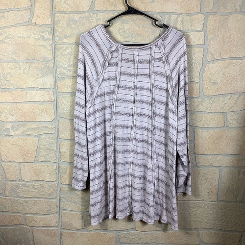 Torrid Shirt Womens Size 2 Brown Striped 3/4 Sleeve Raw Hem Earth Tones - Picture 2 of 6