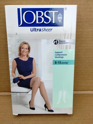 New Jobst 8-15 mmHg Compression Stockings Ultra Sheer Black 9.5-11 Close Toe 