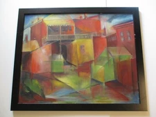 ALMA GASSLANDER WPA STYLE EXHIBITED PAINTING URBAN TENEMENT MODERNISM ANTIQUE