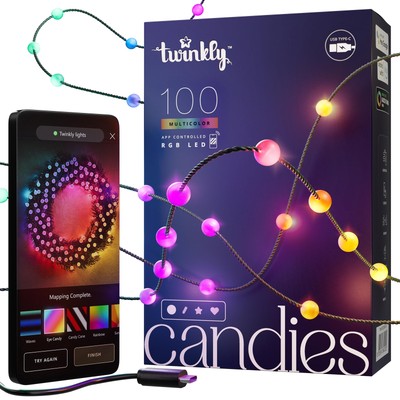 Strings USB-C Pearl-Shaped Light String with 100 RGB LEDs. 20 Feet. Green Wir...