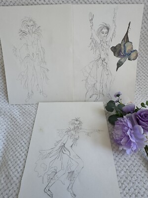 Original Fantasy Character Sketche Set-Hand-Drawn 16 x12  Art-Ethereal & Nature