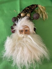 Santa Claus Head Hanging Ornament Topper Resin Face 12" Leopard Metallic