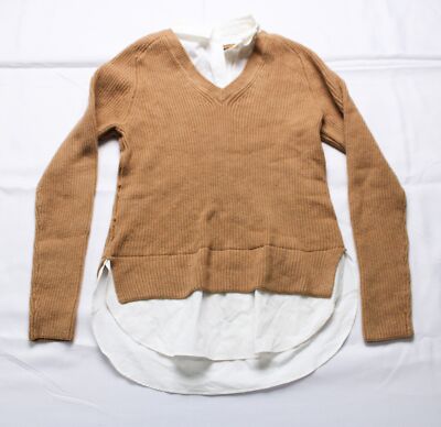41 Hawthorn Women's Maze Collared Mixed Media Sweater AW5 Camel Size XS