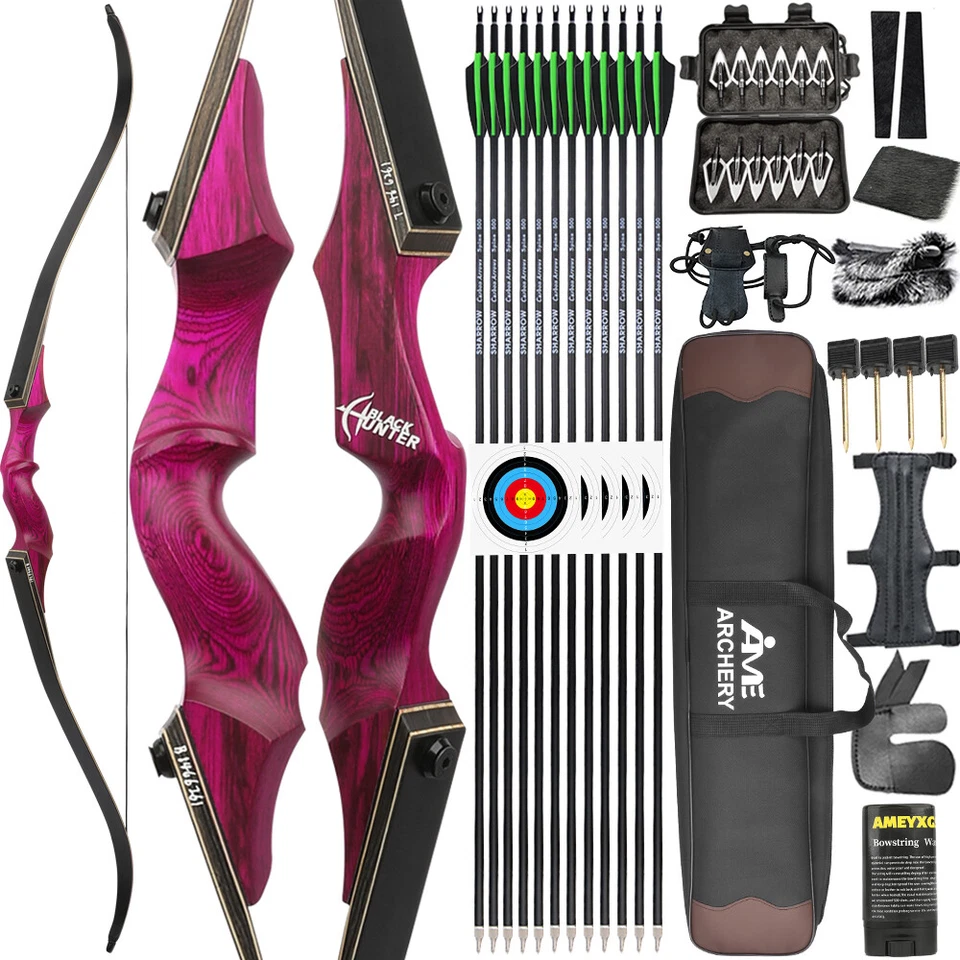 60" Archery Recurve Bow 20-60lbs Takedown Hunting Bow Target Black Hunter RH LH - Image 2 of 4
