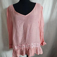 Mine Pink Gauzy Floral Embellished Top sz L