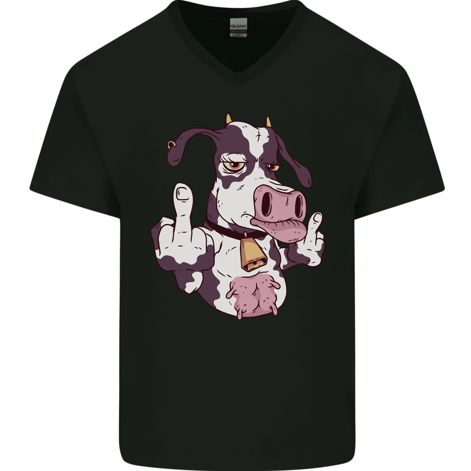RHUDE T shirt uomo divertente offensiva maleducata mucca flip con dita scollo a V in cotone