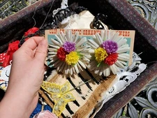 Vintage Storage Ottoman Foot Stool Sewing Box with contents vintage accessories