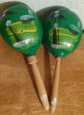 Hand made Mexican Maracas Gourds Pair Rumba Shaker