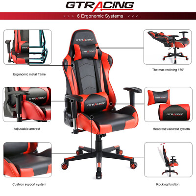 Gaming Chair Leather with Adjustable Headrest and Lumbar Pillow