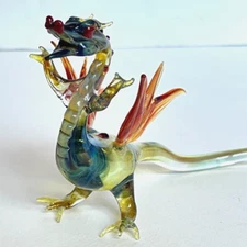 Hand Blown Art Glass Dragon Figurine Fantasy Artisan Handmade Medieval Lore Art