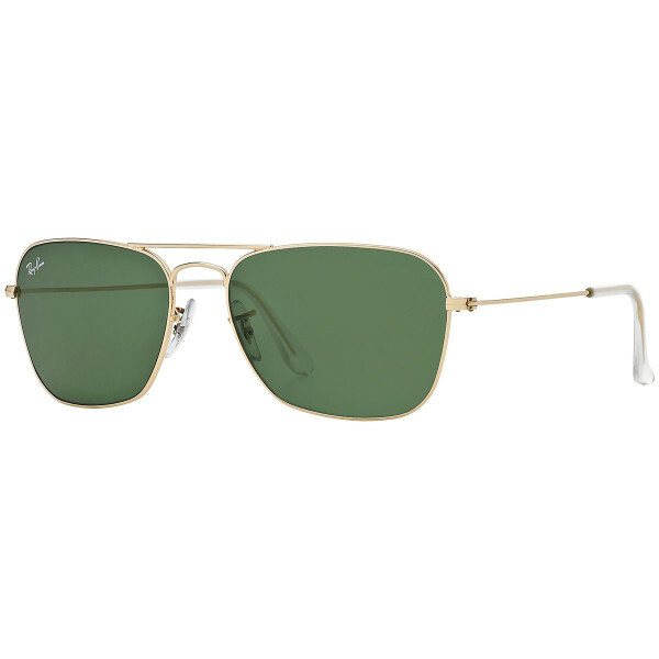 Ray-Ban Caravan Green Lenses Gold Frame Unisex Sunglasses RB3136