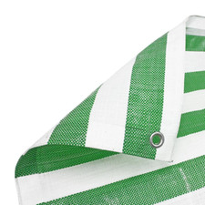 1 x Green White Stripe Tarpaulin 3.5m x 3.5m (12ft x 12ft) for Market Stalls