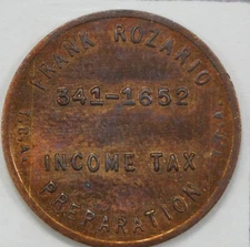 1976 Frank Rozario Income Tax Preparation US Bicentennial Advertising Token