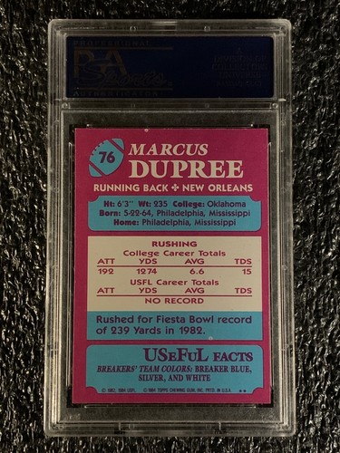 1984 Topps USFL Football #76 Marcus Dupree PSA 9 - Picture 2 of 2