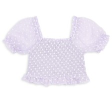 AQUA Girls Daisy Clip Dot Puff Sleeve Top Squ...