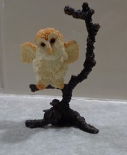 Bowbrook Studios Barn Owl on Perch Figurine-Ornament, 3¼ inches Tall