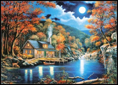 Moonlit Cabin - Counted Cross Stitch Patterns - Color & BW Symbols