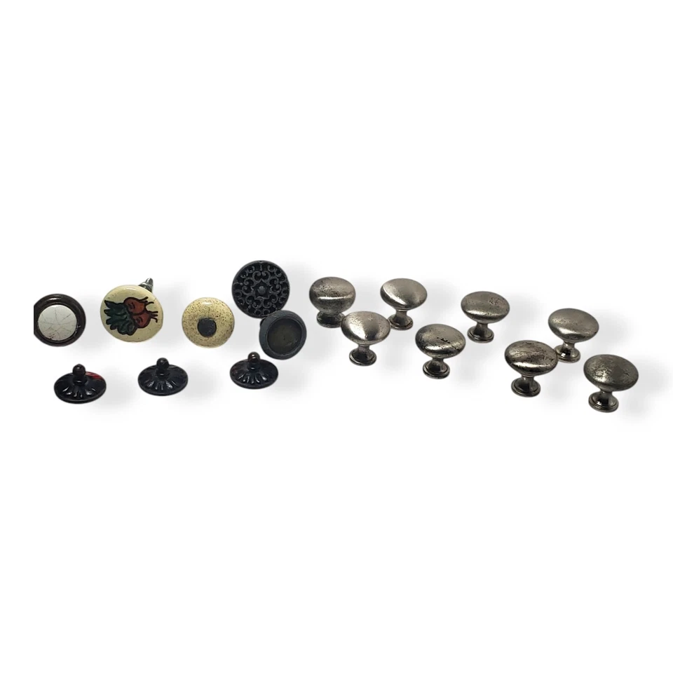 Lot of 16 Vintage Amerock Cabinet Knobs & Pulls Antique Brass Porcelain - Image 2 of 4