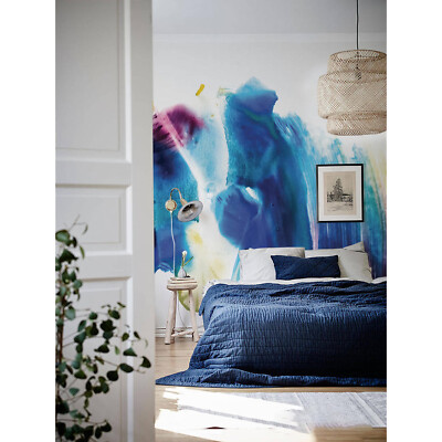 Wall Mural Blue Paint Stains Traditional Smeared Watercolor Non-woven wallpaper
