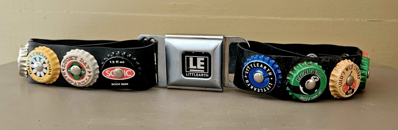 Little Earth Bottle Cap Seat Belt Buckle Rubber Adjustable Belt Y2K 90's Punk