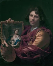 oil painting handpainted on canvas "an artist with the portrait of his wife "