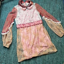 True Decadence Pink Lace and Sequin Collared Long Sleeve Dress Women's 12 Boho