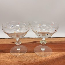 Vintage Confetti Glasses x2 Green Clear Stem Polka Dot Quirky 4.5"