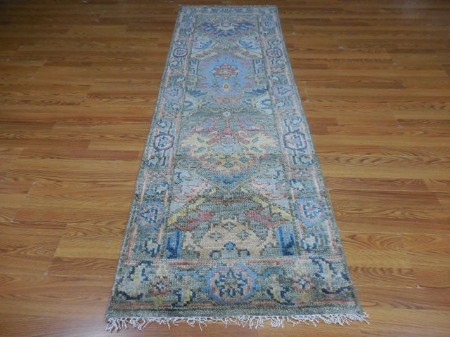 Turkish Oushak Rug,Geometric Multicolored Area Rug,Handmade Bohemian Rug 2.6x8.1