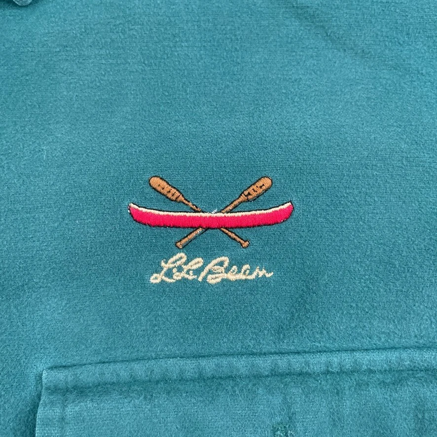 Vintage LL Bean Shirt Mens XL Blue Teal Chamois Heavy Flannel Canoe Embroidery - Image 4 of 4