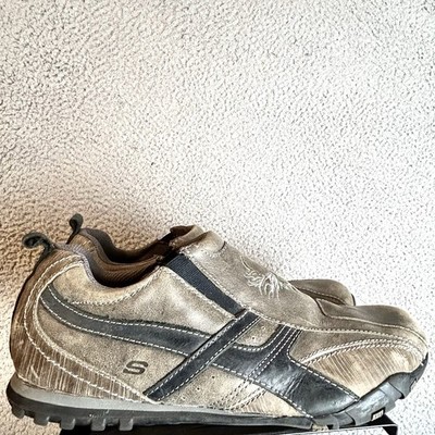 VTG Skechers Mens Y2K Leather Slip-on Sneakers Size 14 Embroidered design Goth