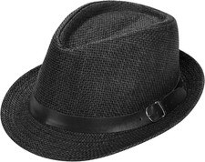 Straw Fedora Cowboy Hat Men Women Sun Hat Short Brim Beach Summer UPF