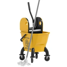 Mop Bucket with Wringer on Wheels with Mop, 27.5 Quart, Yellow