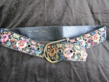 Vintage Black Belt Colorful Embroidery Flowers 35 inch long