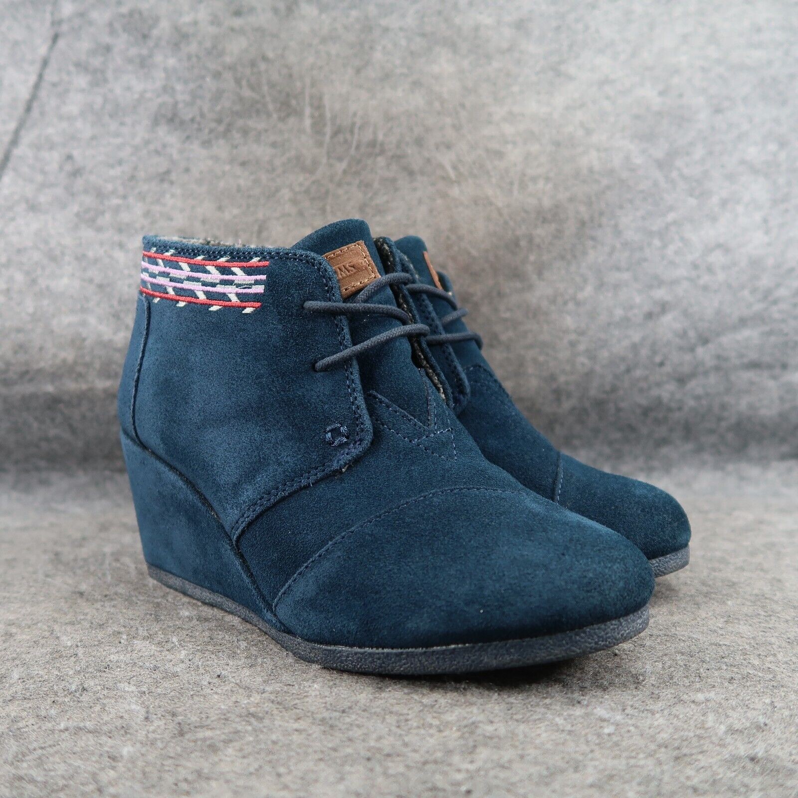Toms Shoes Womens Bootie Wedge Desert Suede Blue Chukka Lace