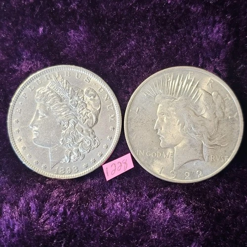 LOT of 2 🇺🇲🔥Beautiful AU-BU 👀🔥1898 Morgan & 1922 Peace Silver Dollars 1228