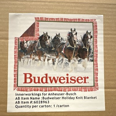 Budweiser Holiday Knit Sofa Throw Blanket Multicolor Woven Fringed Country Style