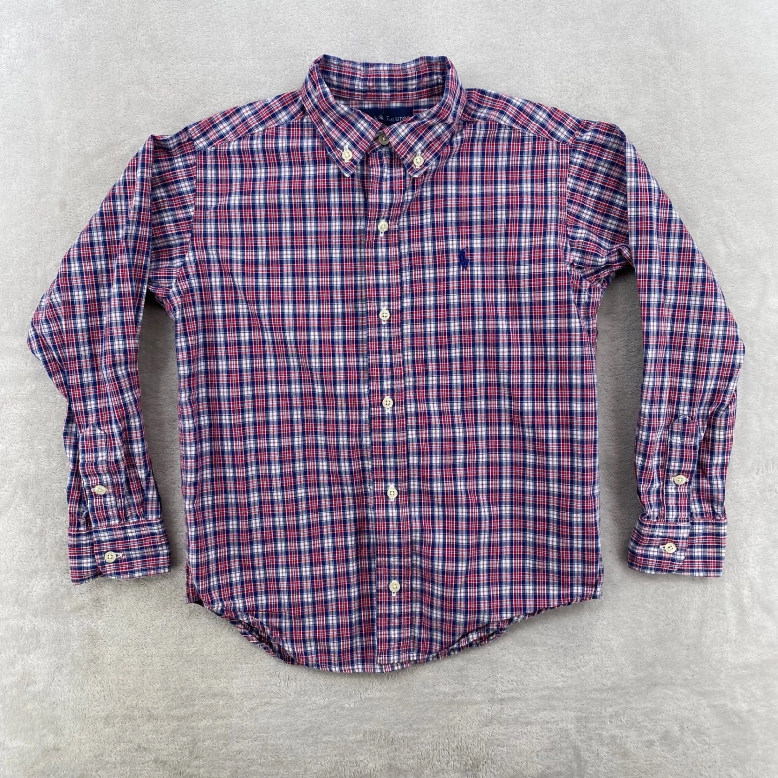 Ralph Lauren Kids Plaid Button Down Shirt Long Sleeve Size 7 Blue Red White