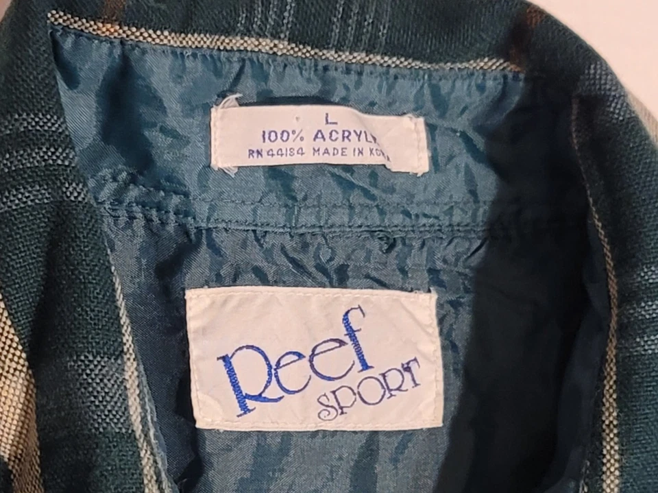 复古 Reef 运动丙烯酸格子法兰绒翻盖口袋衬衫 二手状况完好 尺寸 L — 第 3/4 张图片