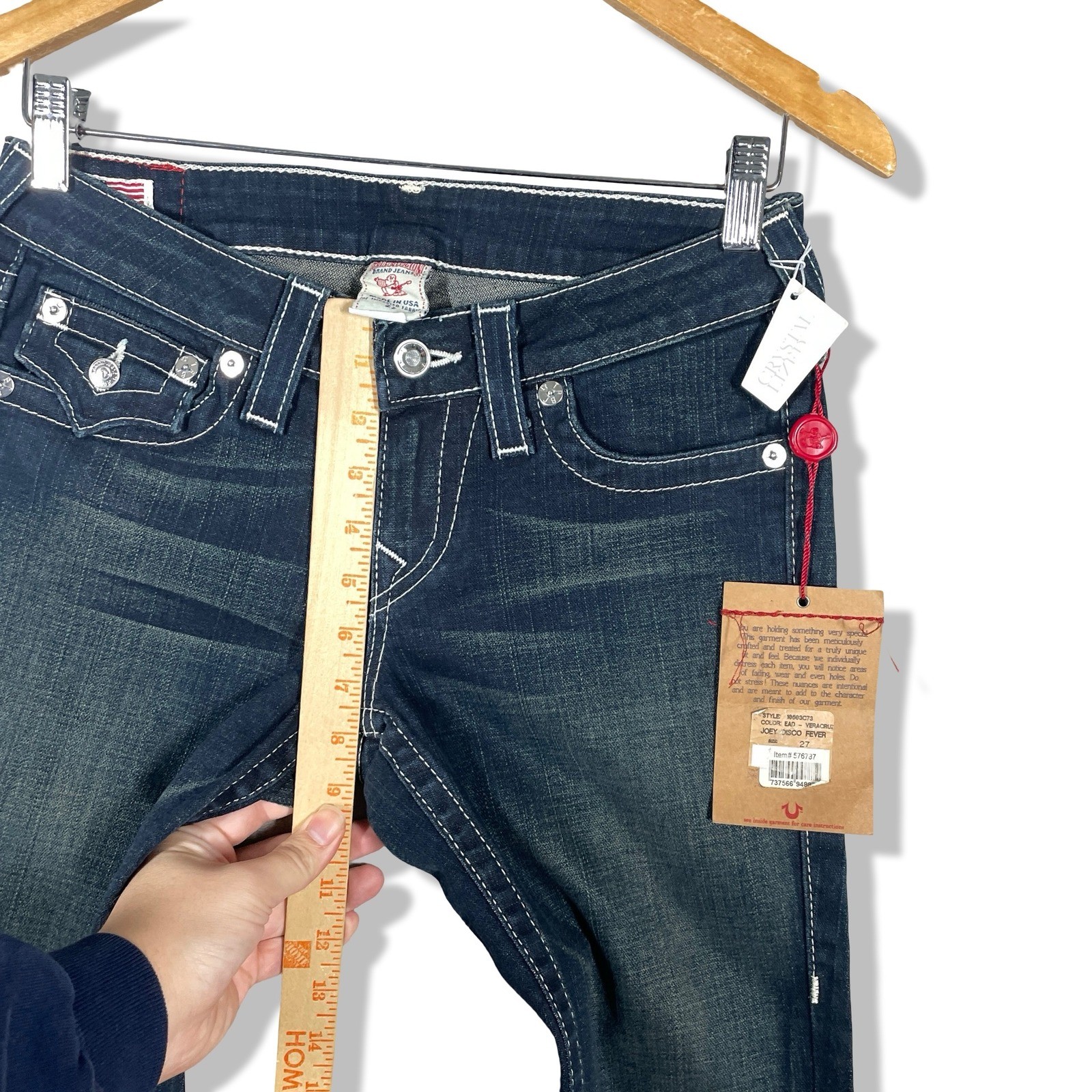True Religion Joey Disco Fever Jeans Womens 27 Blue Crystal Flare Grunge NWT thumbnail 8