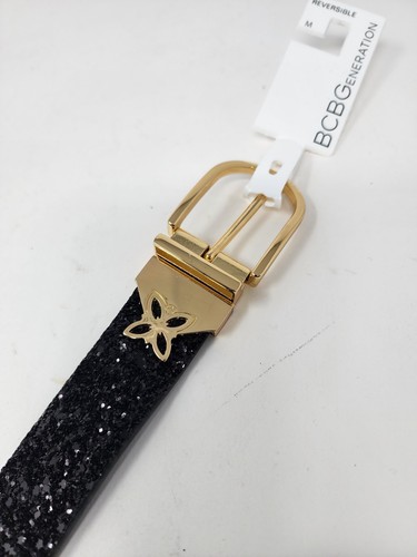 BCBGeneration Cintura Donna Media Nera Glitter Reversibile Fibbia Oro Nuova - Foto 5 di 7