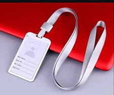 1pc ID Card Holder Aluminium Alloy Badge Case with Metal Hook Detachable Lanyard
